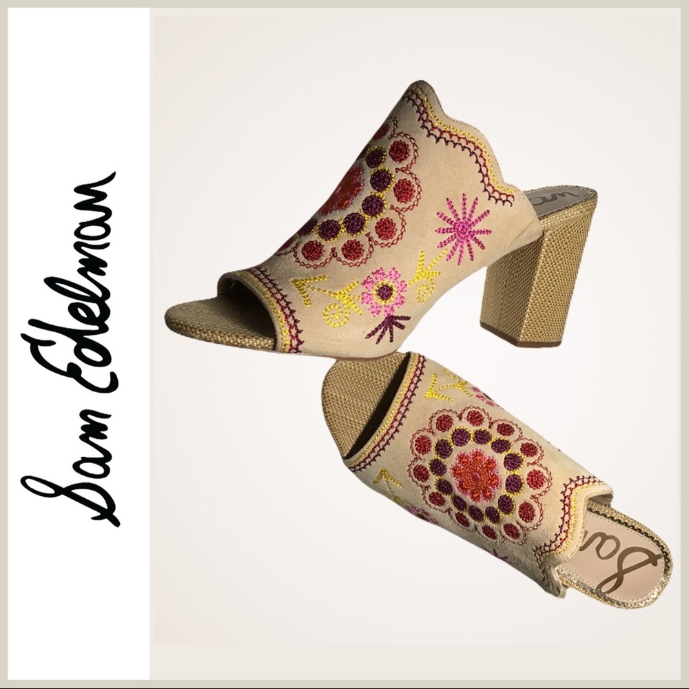 Sam Edelman “Olive” Floral Embroidered Slides NWOT